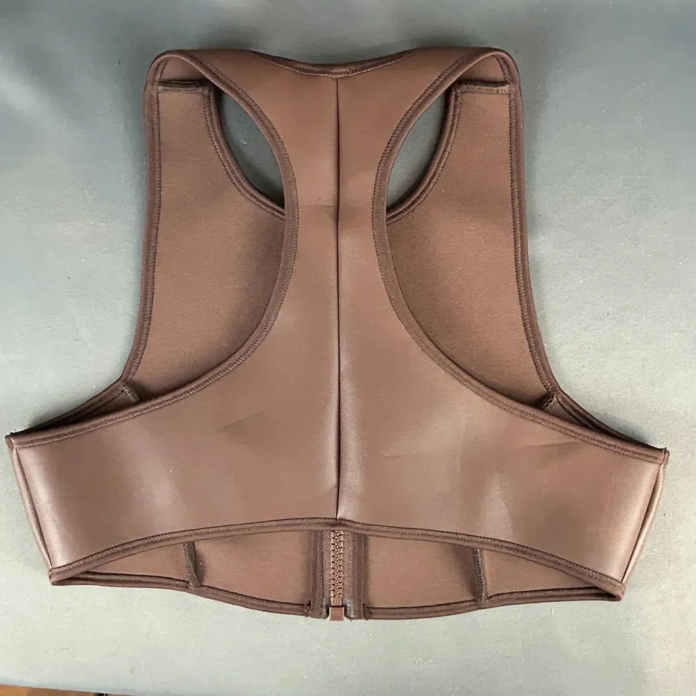 Skims Rubberized Scuba Swim Front-Zip High Neck Bikini Top Cocoa Brown XL NWT